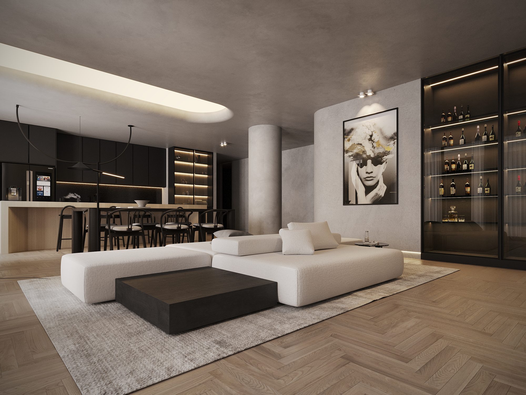 El Solar — render sala y licorera